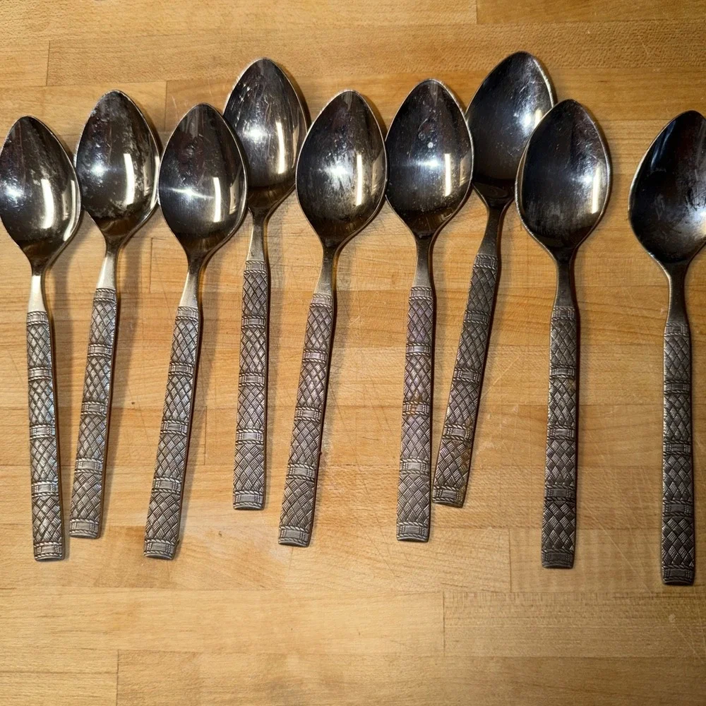 National Stainless TRACERY Basketweave Flatware Japan Silverware MCM 27 Pieces